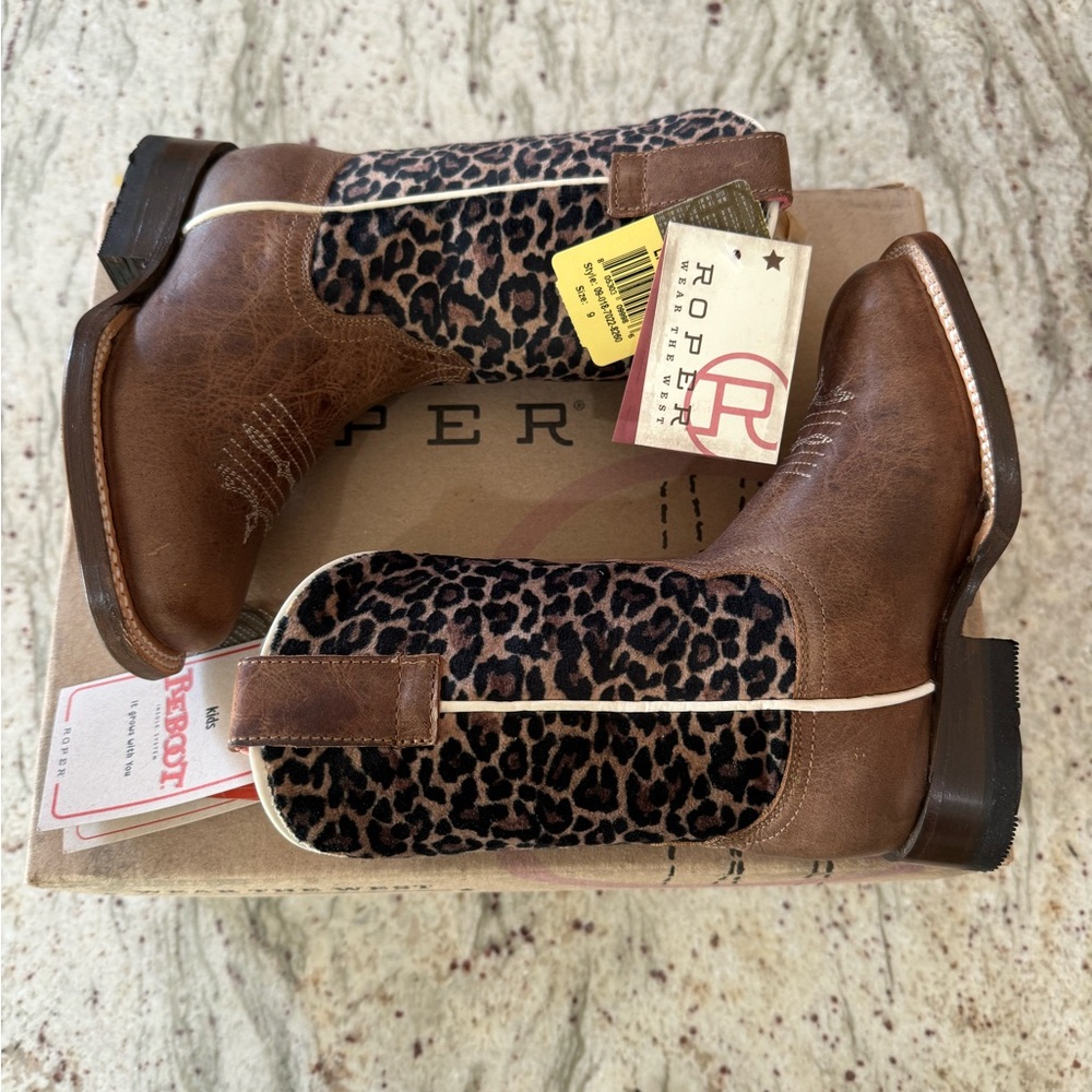 ROPER Cheetah/ Brown Cowboy Boot, Size 9 toddler